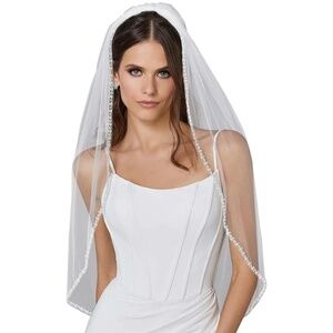 NWT Crystal Beaded Edge Fingertip Veil